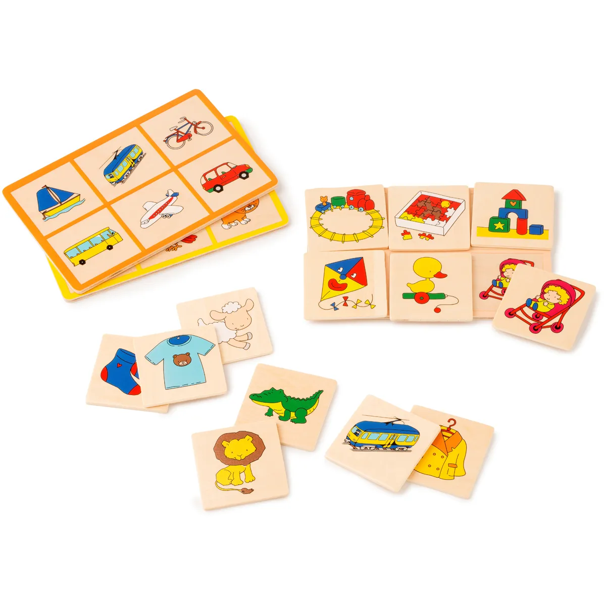 Spielkarten, Kinderpuzzle, Puzzlespiel, Tierbilder, Transportmittel, Lernspiel, Holzbausteine, Puzzlekarten, Verkehrsmittel, Tierbilder