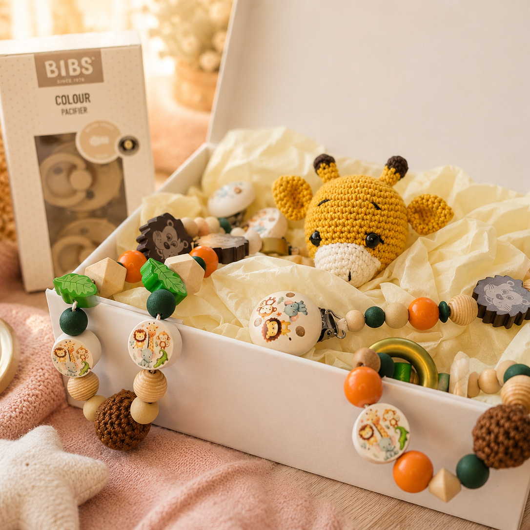 Baby-Traumentspielzeug, Giraffenplüsch, Holzperlen, Perlenkette Schnullerclip, Rechteckige Box