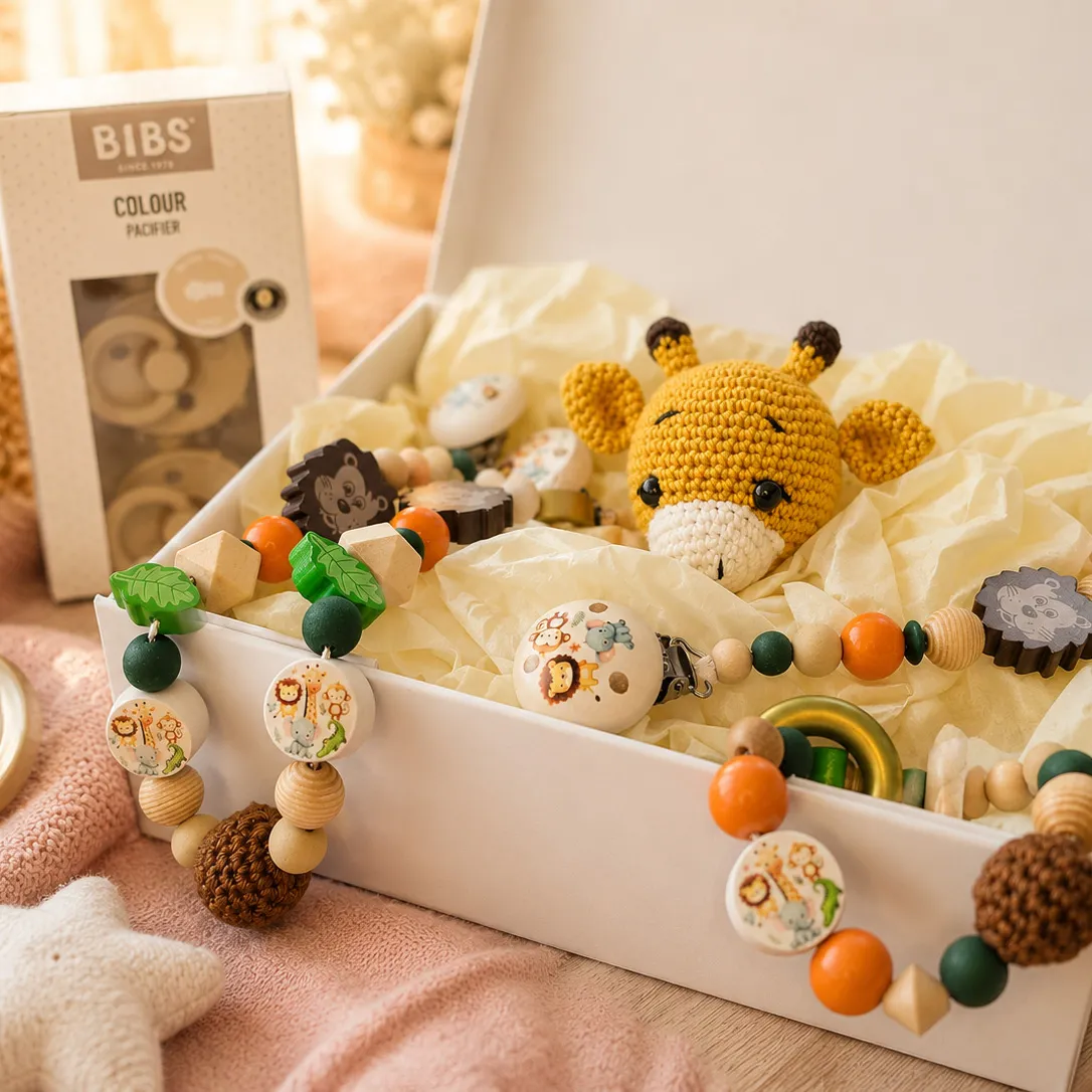 Baby-Traumentspielzeug, Giraffenplüsch, Holzperlen, Perlenkette Schnullerclip, Rechteckige Box