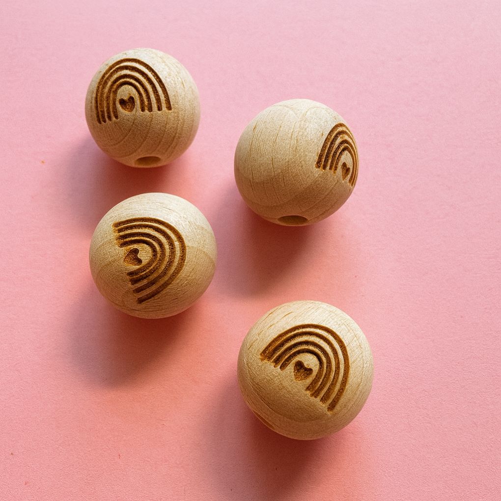 Holzperle graviert Regenbogen 15 mm Zubehor, Perle, Kugel
