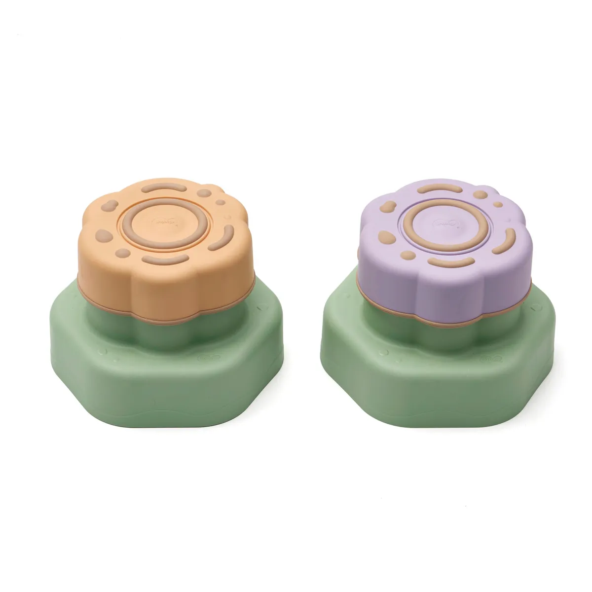 babysspielzeug, stacking toy, weiche Silikon, Blumenform, Pastellfarben, kinderspielzeug, stampfer, steckspiel, two-piece, blau-rosa-green