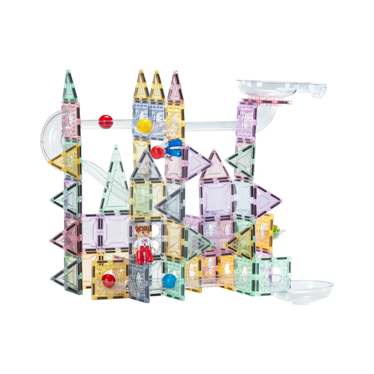Kugelbahn, Bausteinset, Transparente Bausteine, Spielzeugfigur, Buntes Set, Konstruktionsspielzeug, Magnetbausteine, transparente Steine, Säulenkonstruktion, Kleinteile-Set