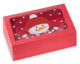 Rote Papier-Geschenkbox mit Sichtfenster Weihnachten Snowman 0 in stock 