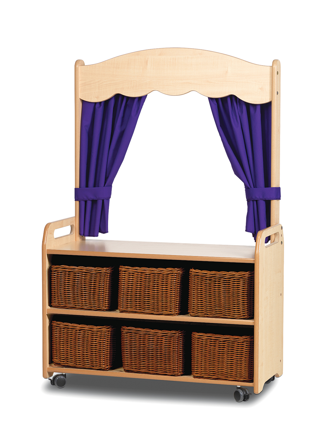 Kinderküche, Kaufmannsladen, Wagen, Korbenset, Curtain, holzstuhl, rollwagen, körbe, violett, kleine-bühne
