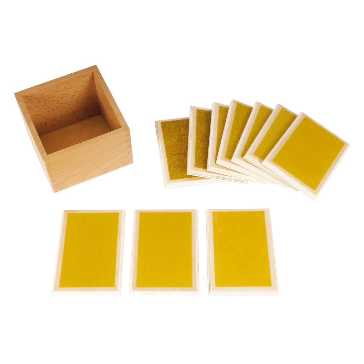 Holzbox, Karten, Gelb, Klebepads, Sandpapier