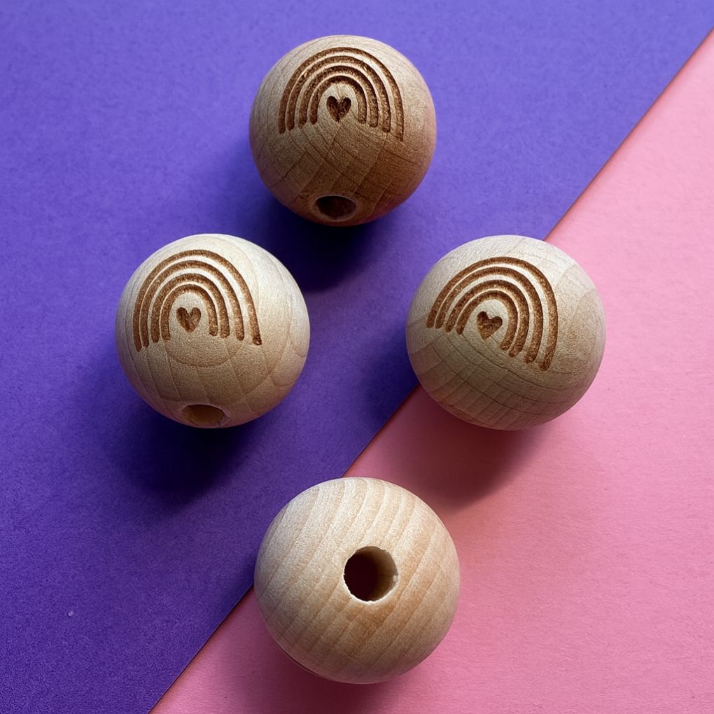 Holzperle graviert Regenbogen 20mm Sphäre, Kunst, Kunsthandwerk, Zubehör, Perle