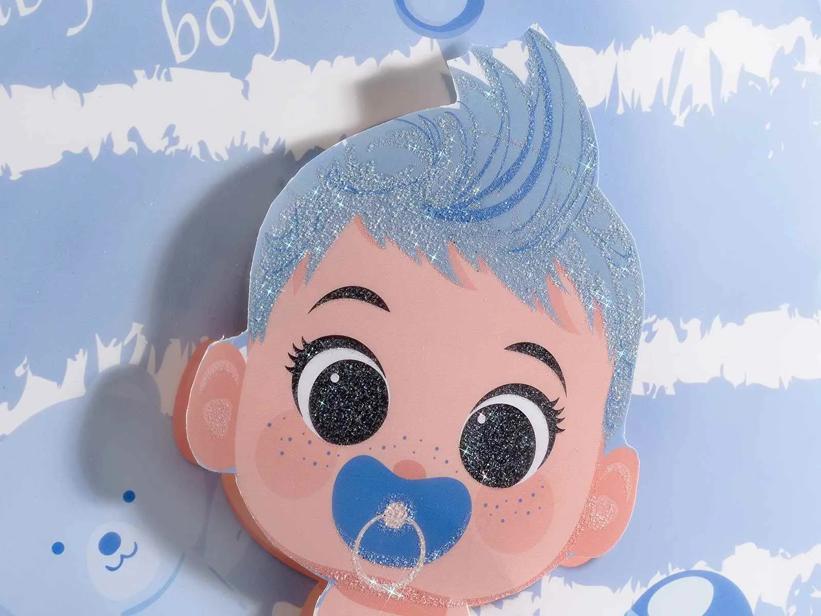 Kleine Geschenktüte mit 3D-Babymotiv - babyblau