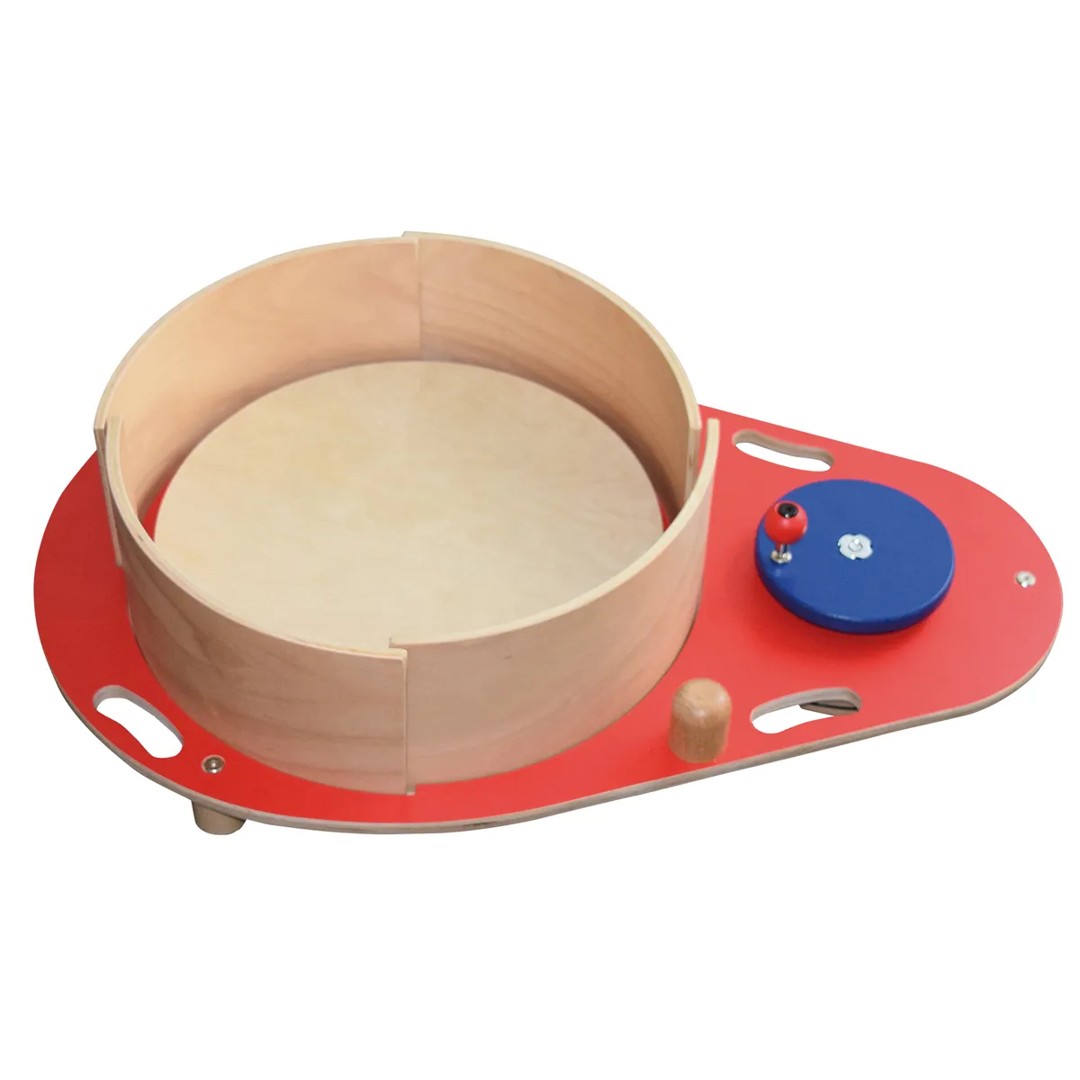 holzschüssel, konstruktionsspiel, rundhalter, roter basis, blauer deckel, Holzring, Laufbahn, Kreiselbahn, Holzspielzeug, Rädchen