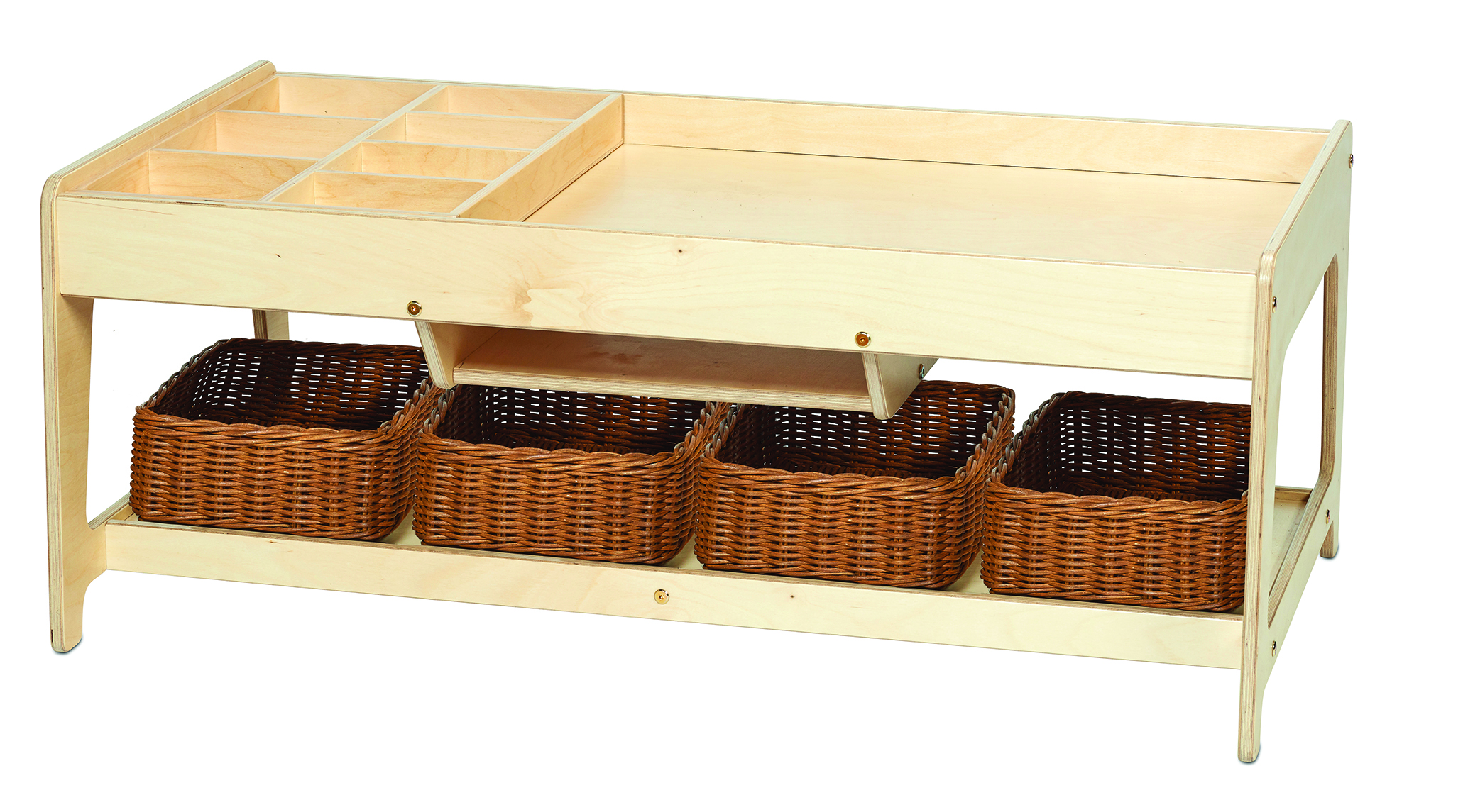 holzregal, aufbewahrung, untertischregal, korbset, naturholz, Holzregal, Kinder-Tisch, Aufbewahrung, Korbset, Naturholz