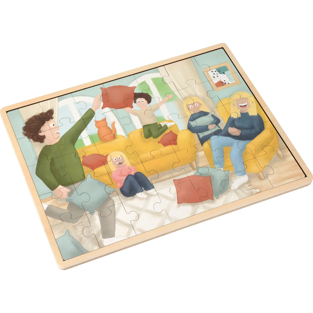 Puzzle, Wohnzimmer, Familie, Puzzlespiel, Holzrahmen, Puzzle, Puzzlestücke, Wohnzimmer, Menschen, Sofa