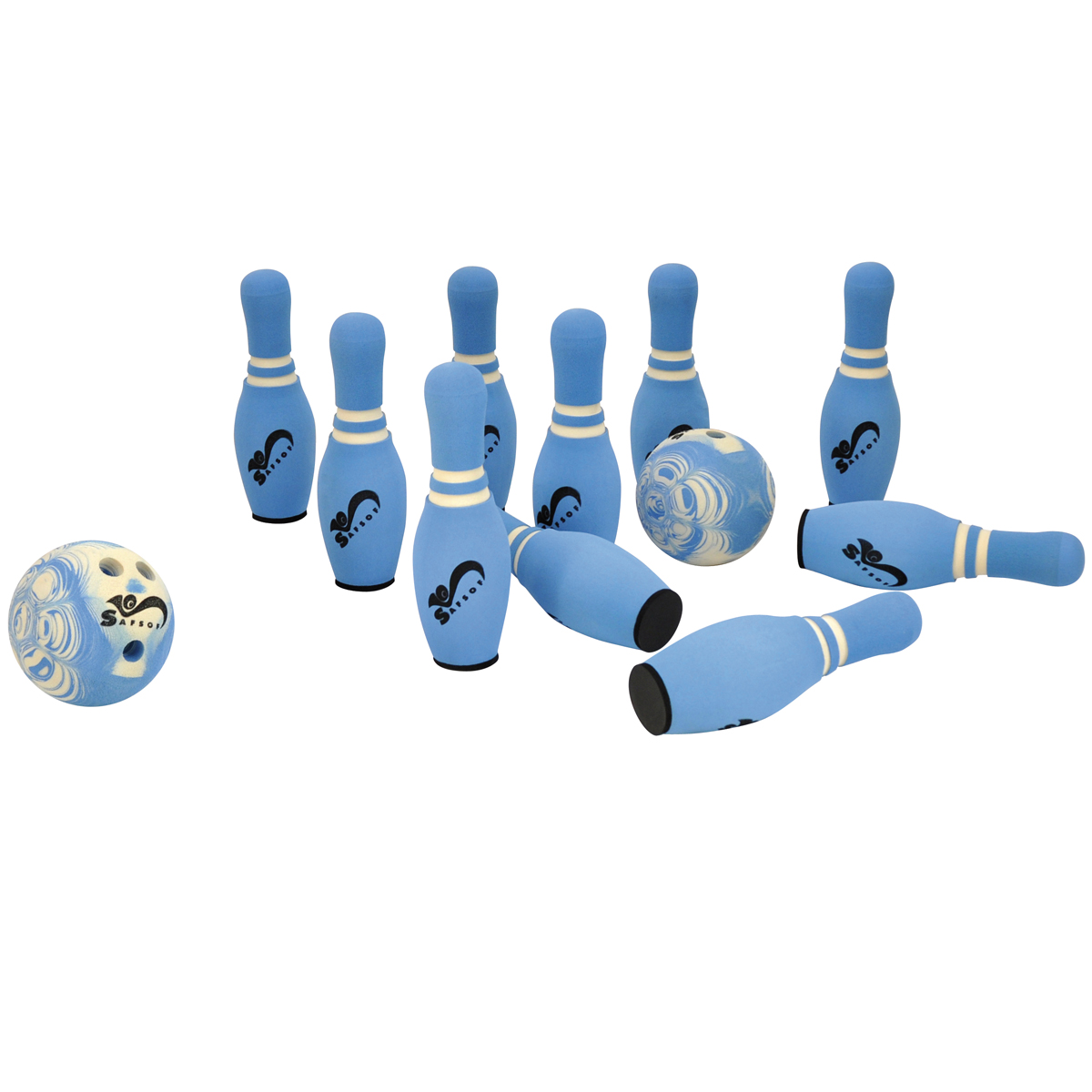 Bowling pins, Bluе pins, Bowling-Set, Bowling-Bälle, Kunststoff-Pins
