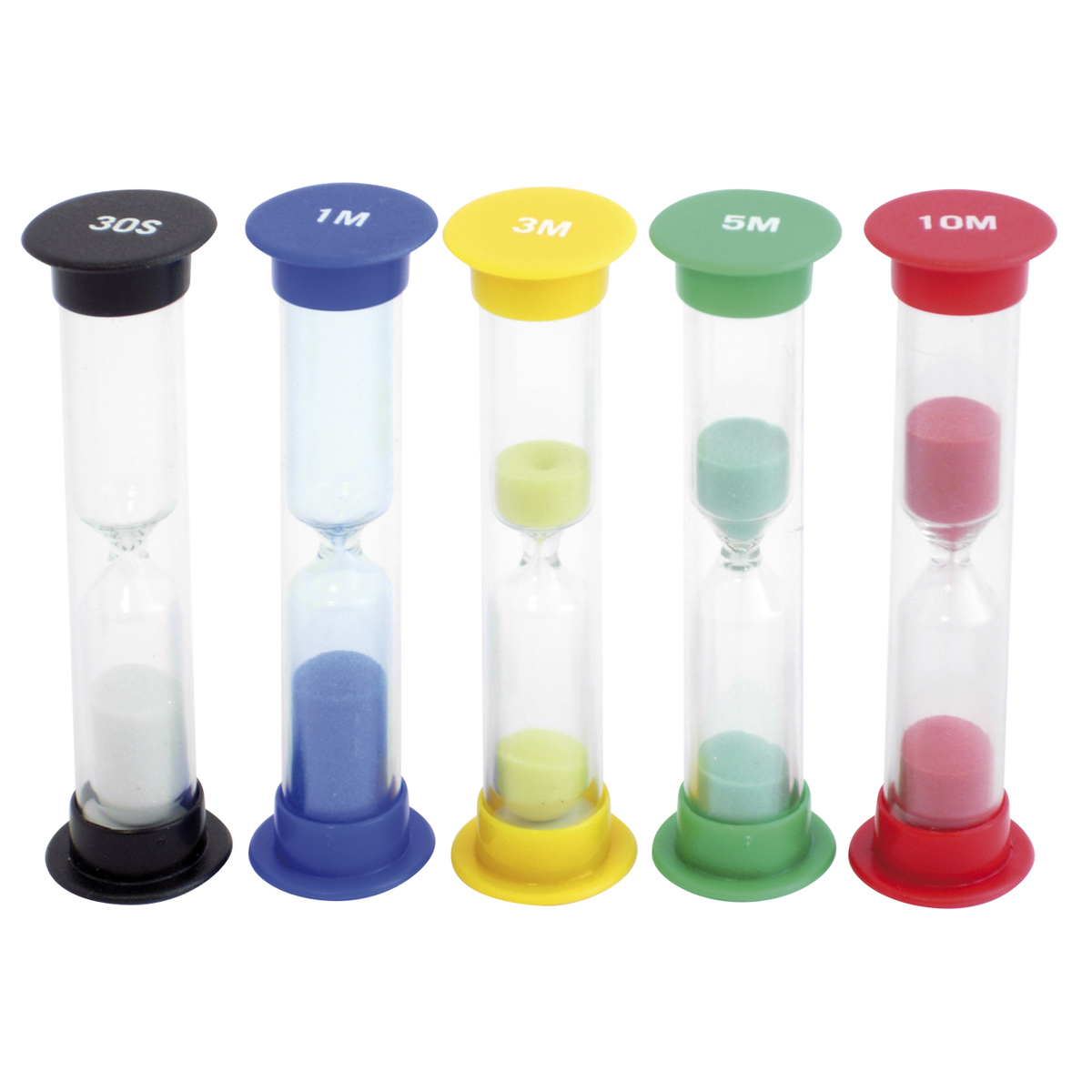 hourglass, sand timer, timer, bunt, fünfer-set, Sanduhr, Stundenglas, bunter Sand, Timerrohr, Fünfer-Set