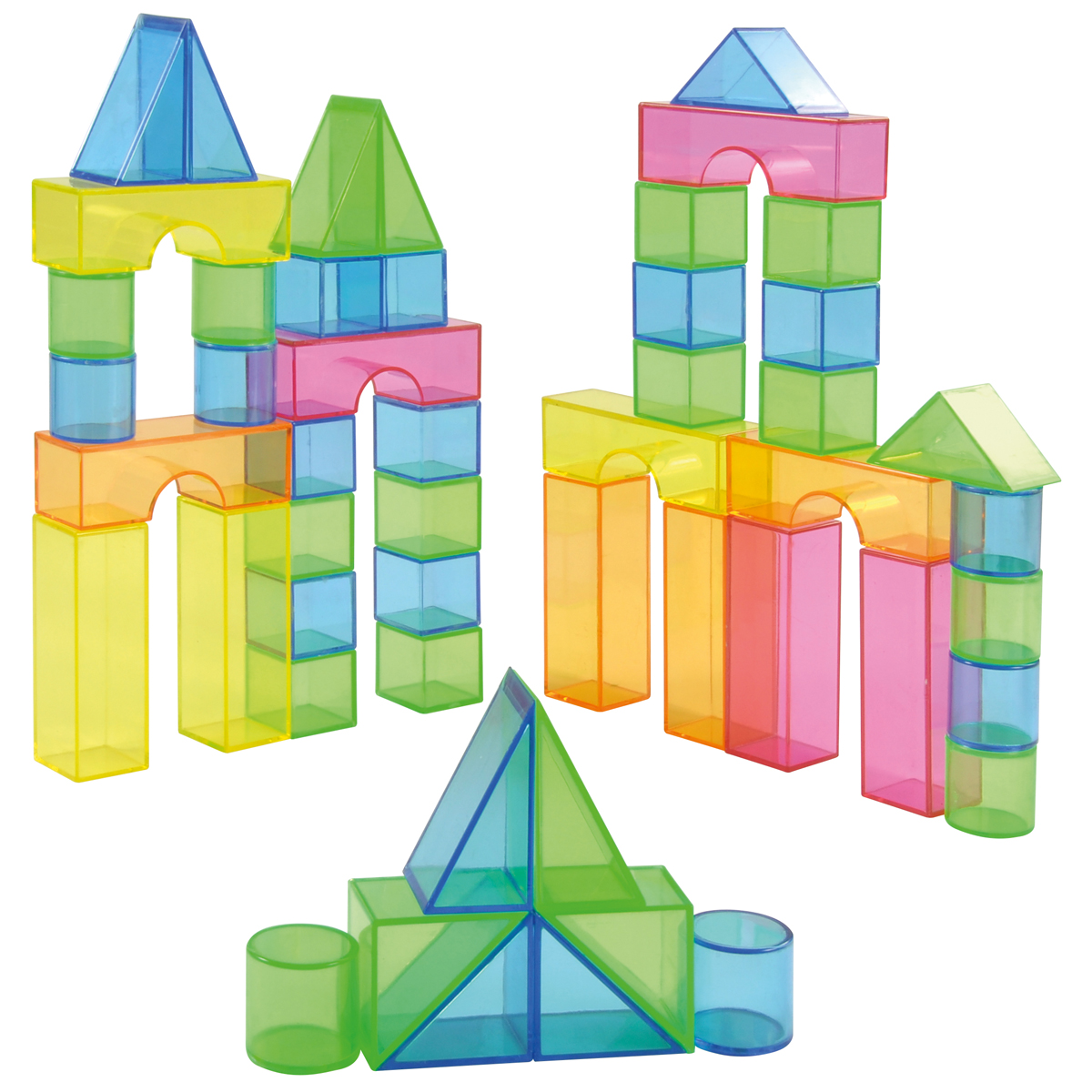 Bausteine, Klemmbausteine, Transparente Blöcke, Baustein-Set, Konstruktionsteile, Konstruktionsspielzeug, Transparente Bausteine, Farbblöcke, Turmbausteine, Pyramidenformen