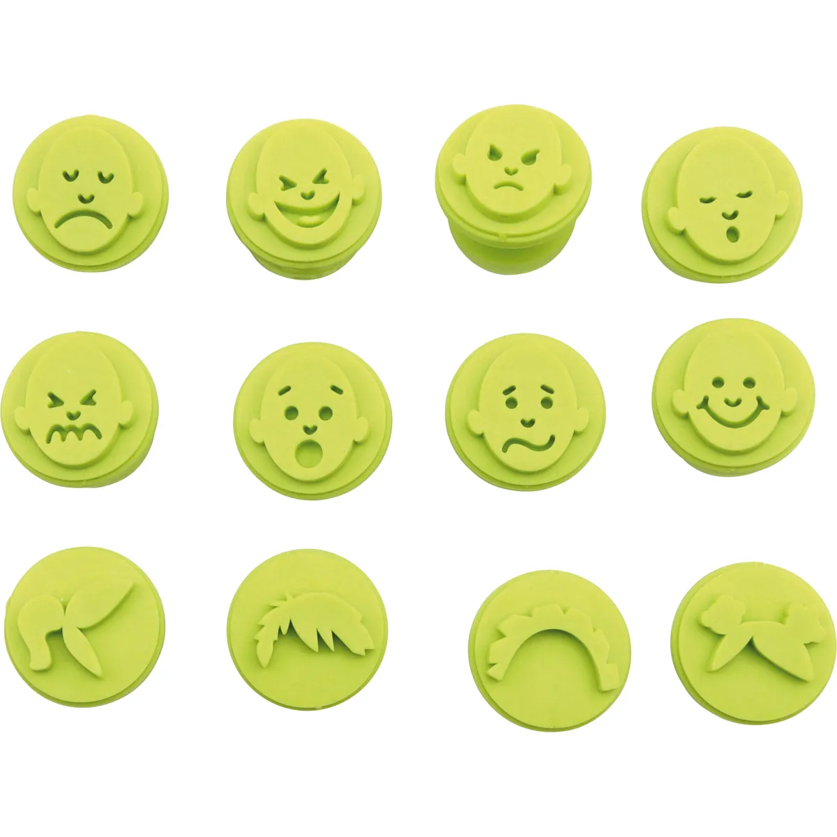 ausdrucke gestaltungsformen, gesicht ikon, runde form, silikonstempel, grün nachhaltigkeit, emoji, gesichter, figur, silicone, platte