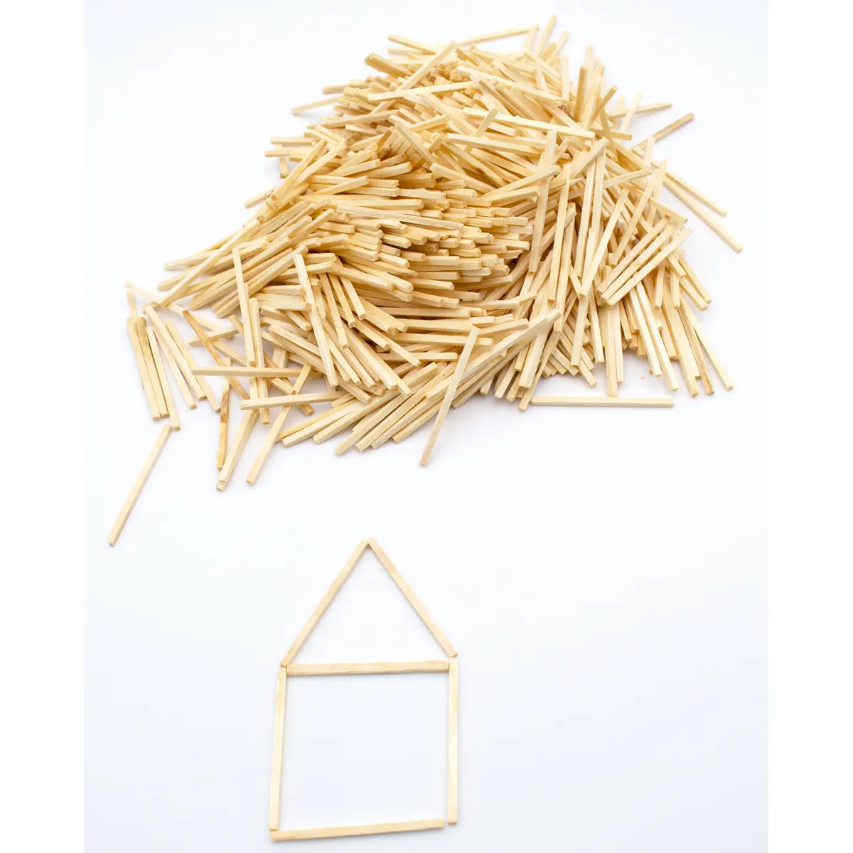 Holzspäne, Stäbchen, Hausform, Bausatz, Holzbausatz, Holzstäbchen, Spaghetti-Holz, Streichholzhaus, Mäppchen, Konstruktionselemente