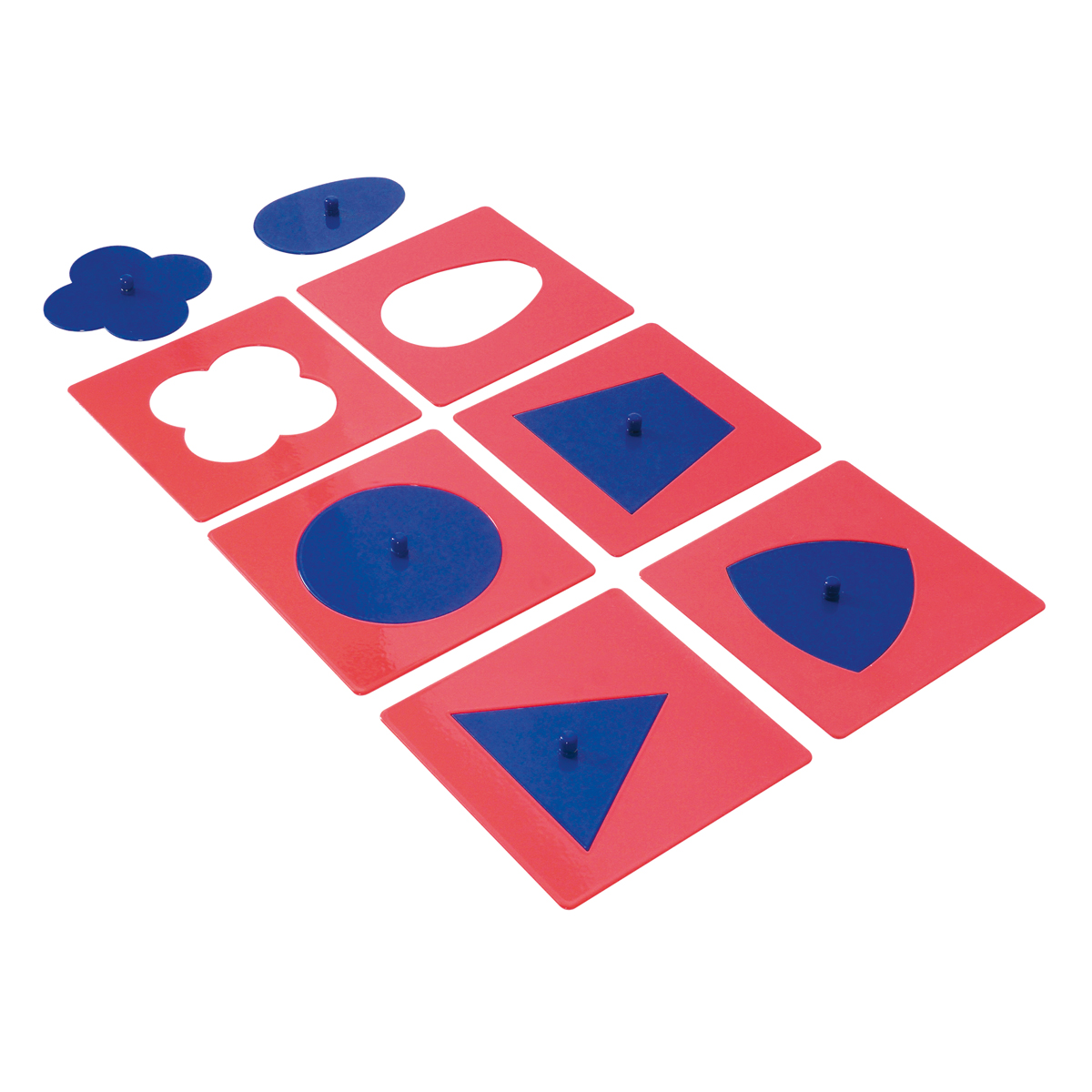 geometrische-fliesen, puzzle-fliesen, rote-fläche, blaue-formen, ineinandergreifende-stücke