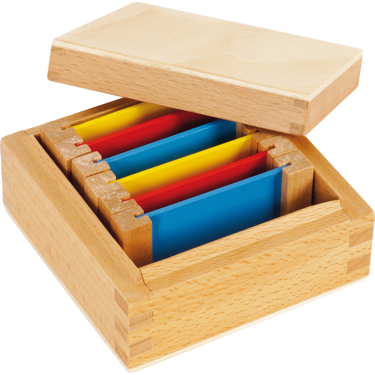 Holzspielzeug, Sortierkasten, Buchstabenschienen, Farbenrot, Multifunktionskasten