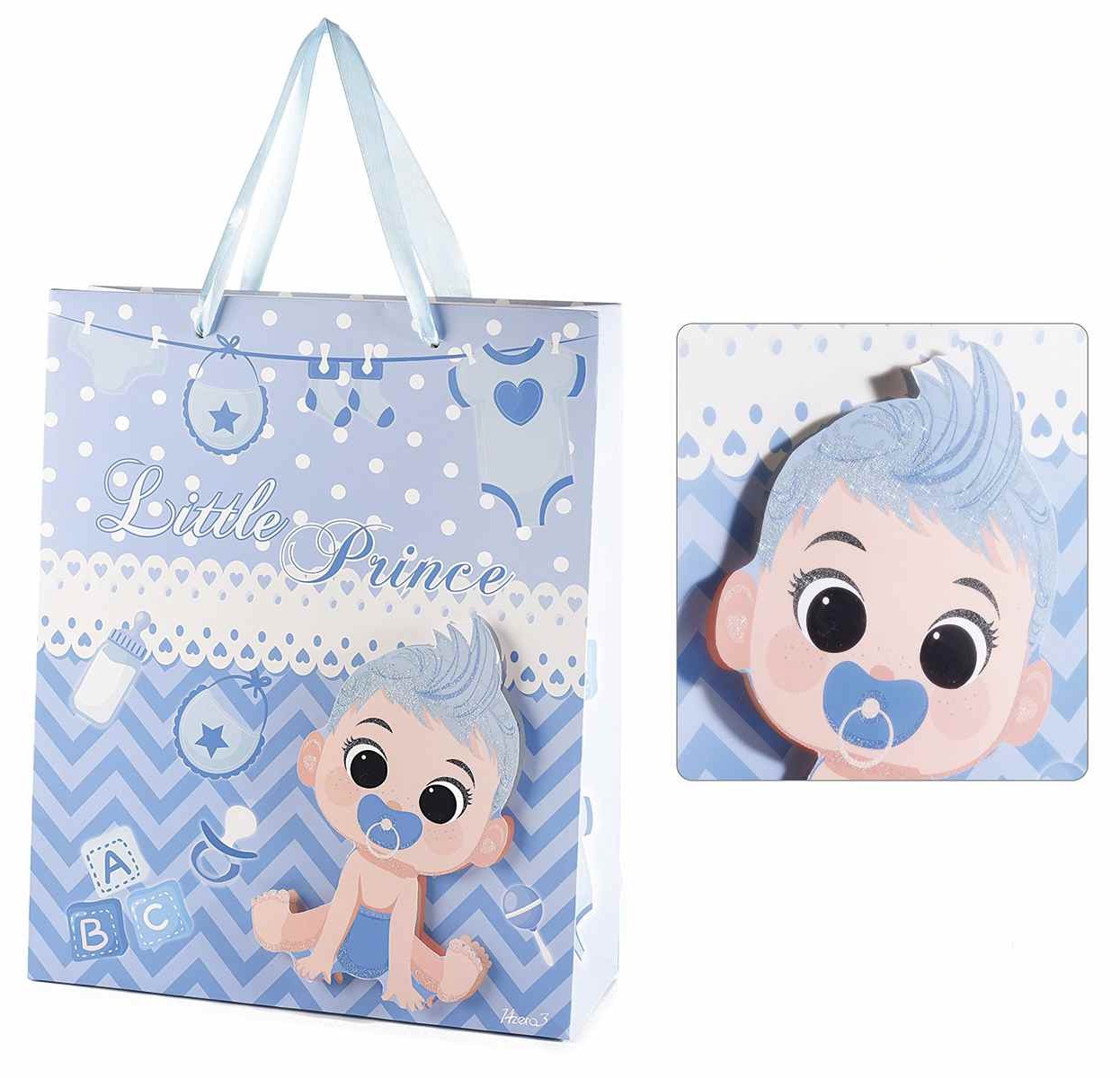 Mittelgroße Geschenktüte mit 3D-Babymotiv - babyblau Mittelgroße Geschenktüte mit 3D-Babymotiv - babyblau
