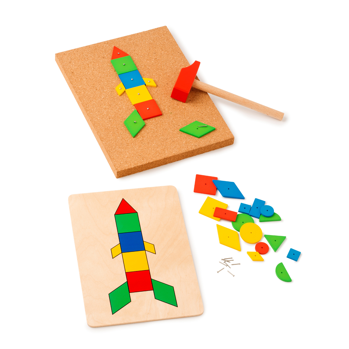 puzzle, bunt, rakete, holz, aufkleber-set