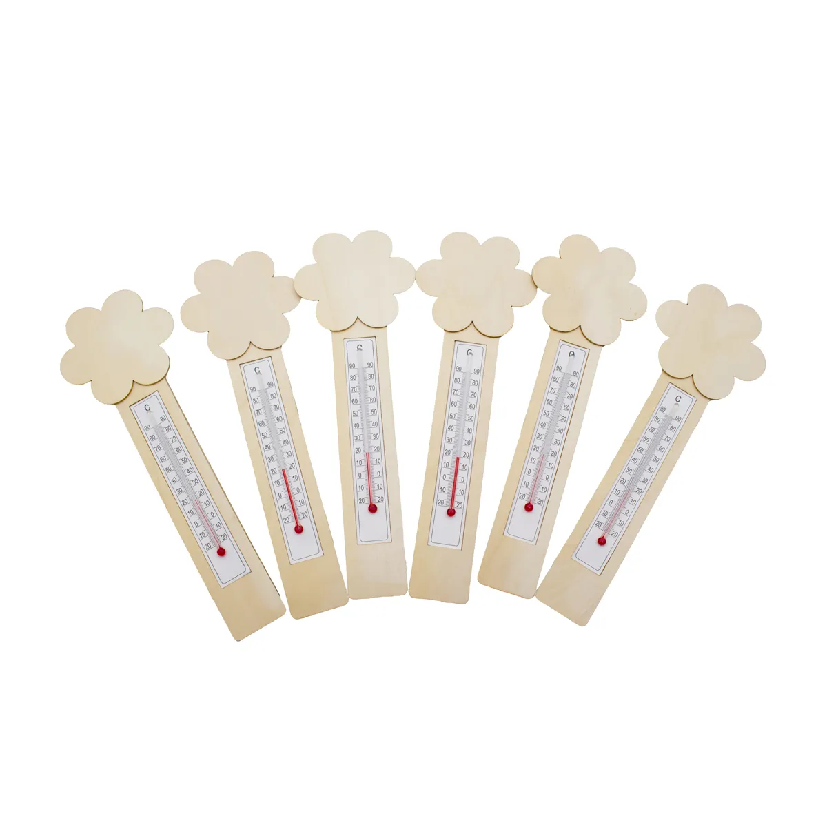 Thermometer, Köhler, Holz, Kinder, Pflasterthermometer, Thermometer, Holz, Blumenkopf, Miniatur, analoger Thermometer