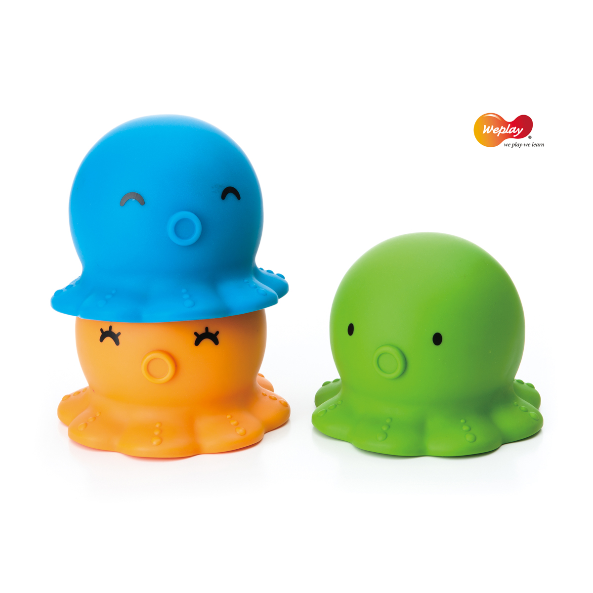 Oktopus-Spielzeug, gestapelte Figuren, blau orange grün, weiches Silikon, niedliches Spielzeug