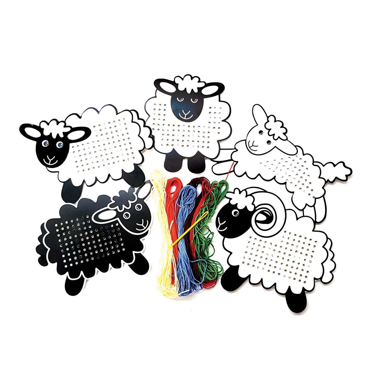 Schaf-Kartenhalter, Kunststoff-Schaf, Loom-Pop, Bunte Schnüre, Holz/Filz-Malspiel, punching, linen, sheep, craft, sacklets