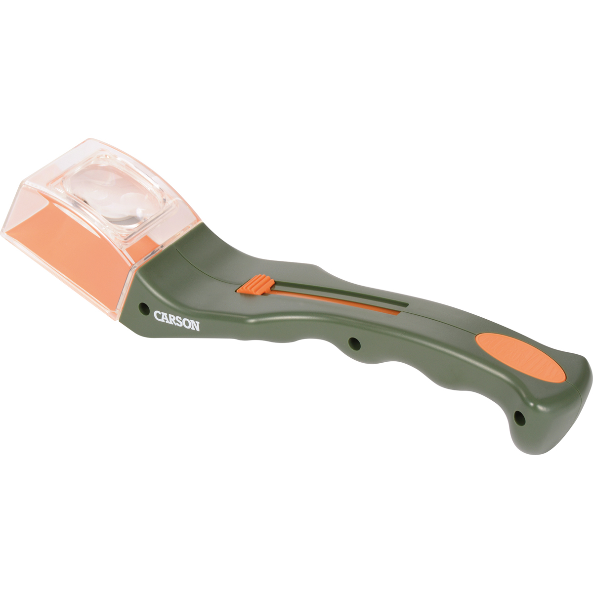 Taschenlampe, Grünes Gehäuse, Orange Akzente, LED-Lampe, Carson Markenlos?