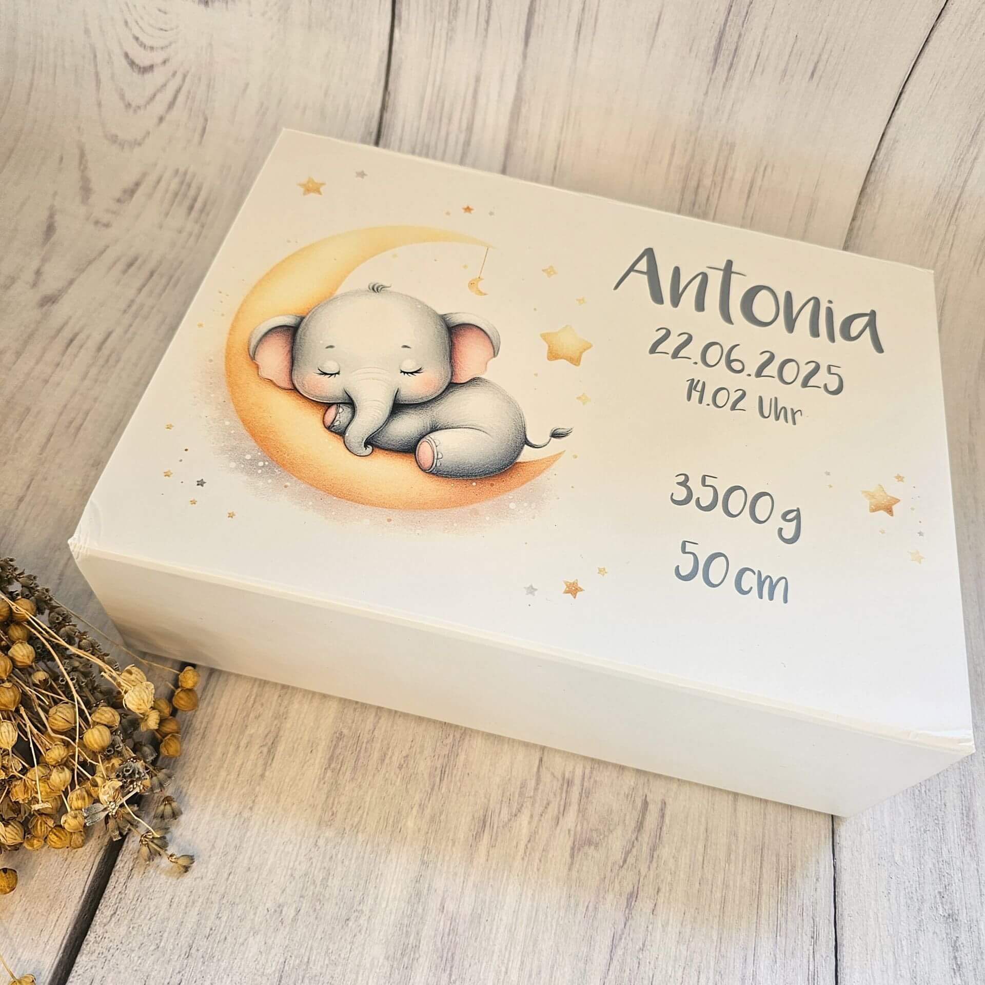 Personalisierte Erinnerungsbox Baby "Elefant" 