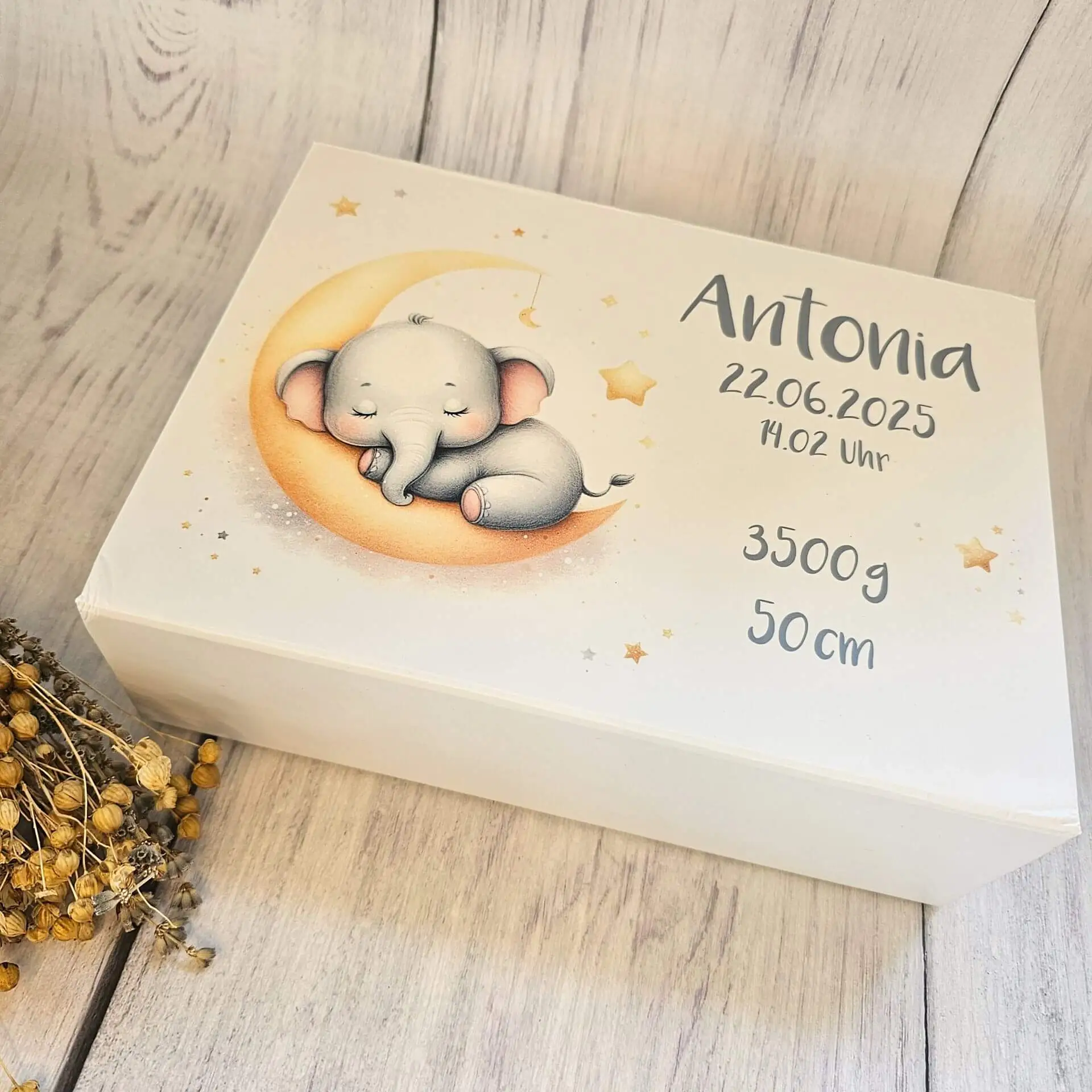 Personalisierte Erinnerungsbox Baby "Elefant" 