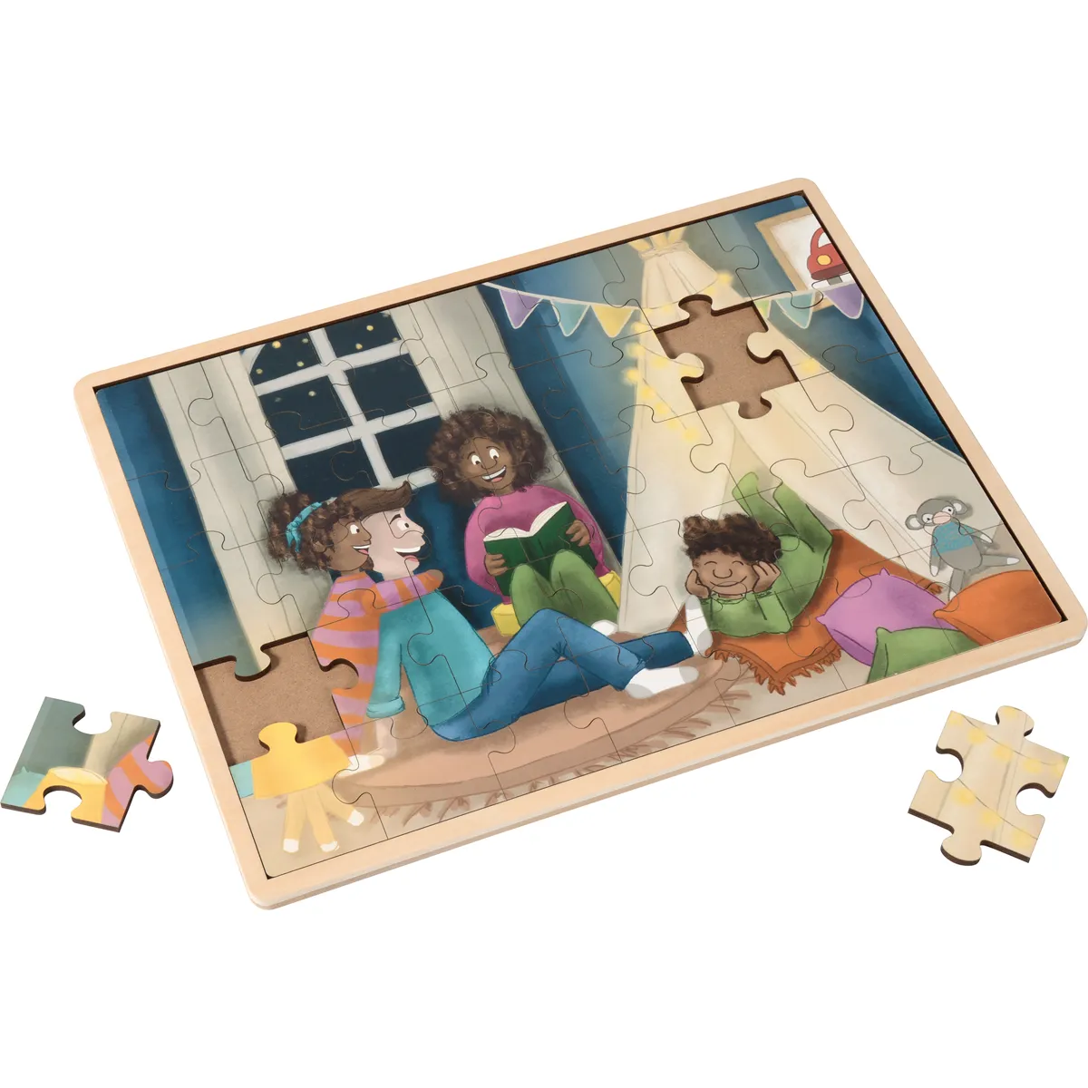 puzzle, puzzle-portrait, kinder, brettspiel, puzzle, puzzle, jigsaw, kinder, raummöbel?, illustration