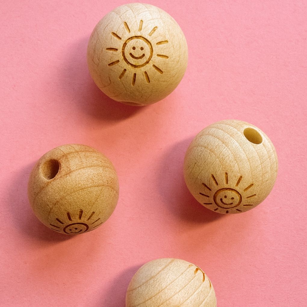 Holzperle graviert Sonne 20mm Zubehor, Perle, Kunst, Kunsthandwerk