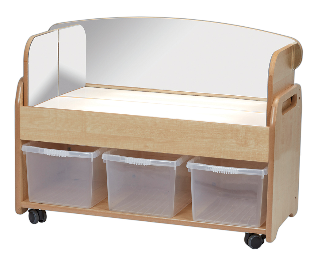 Holzkommode, Kinderbett mit Aufbewahrung, Rollcontainer, Transparente Boxen, Schwenkaufsatz, Kinderbett, Holz, Aufbewahrungsboxen, Rollwagen, Schrank