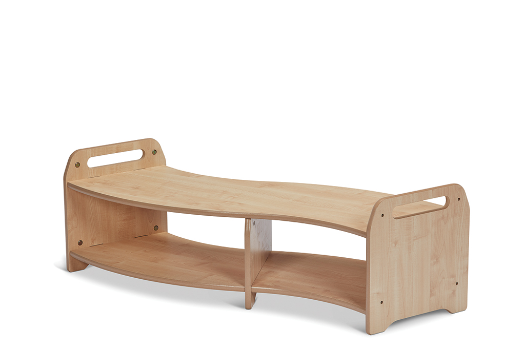 Kinderbank, Holz, Holzwerk, Rundungen, Regalboden, Kindertisch, Holztisch, Kindermöbel, Spielzeugtisch, Kompaktmöbel