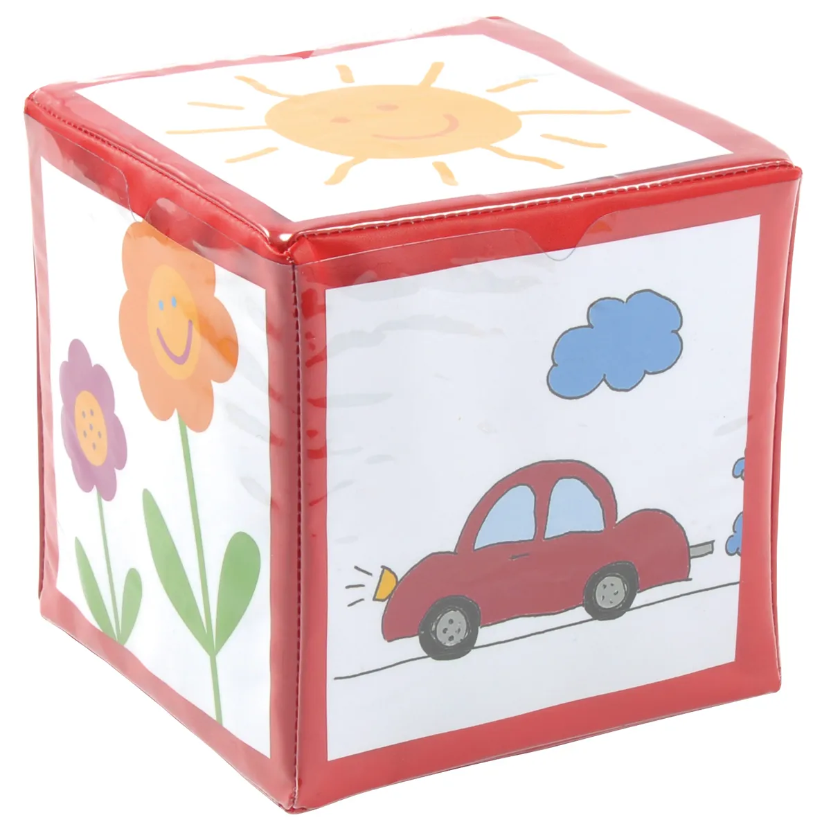 Spielwürfel, Kinderwürfel, Schaumstoffwürfel, Autos, Blumen, Babykub, Spielwürfel, Farbige Panels, Auto-Illustration, Sonnenmuster