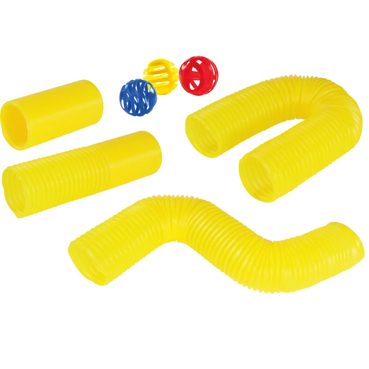 flexible Schlauch, gelber Schlauch, spiralförmiger Schlauch, Korrugierte Leitung, Schlauchset, flexible Schlauch, gelber Schlauch, gerippter Schlauch, Vakuumschlauch, Satz mit Bällen