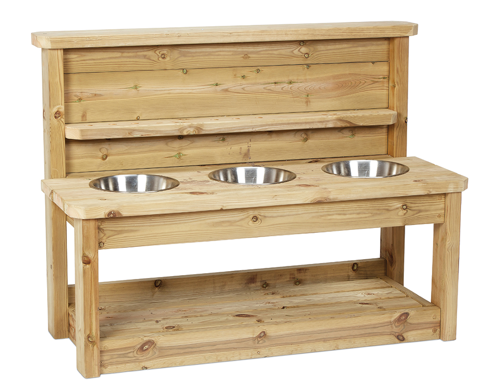 Holz, Tier-Futterschüssel, drei Schalen, erhöhter Futterstation, Kindermöbel, holzholzkommode, kinderspieltisch, futterstation, ponteau, holzoptik