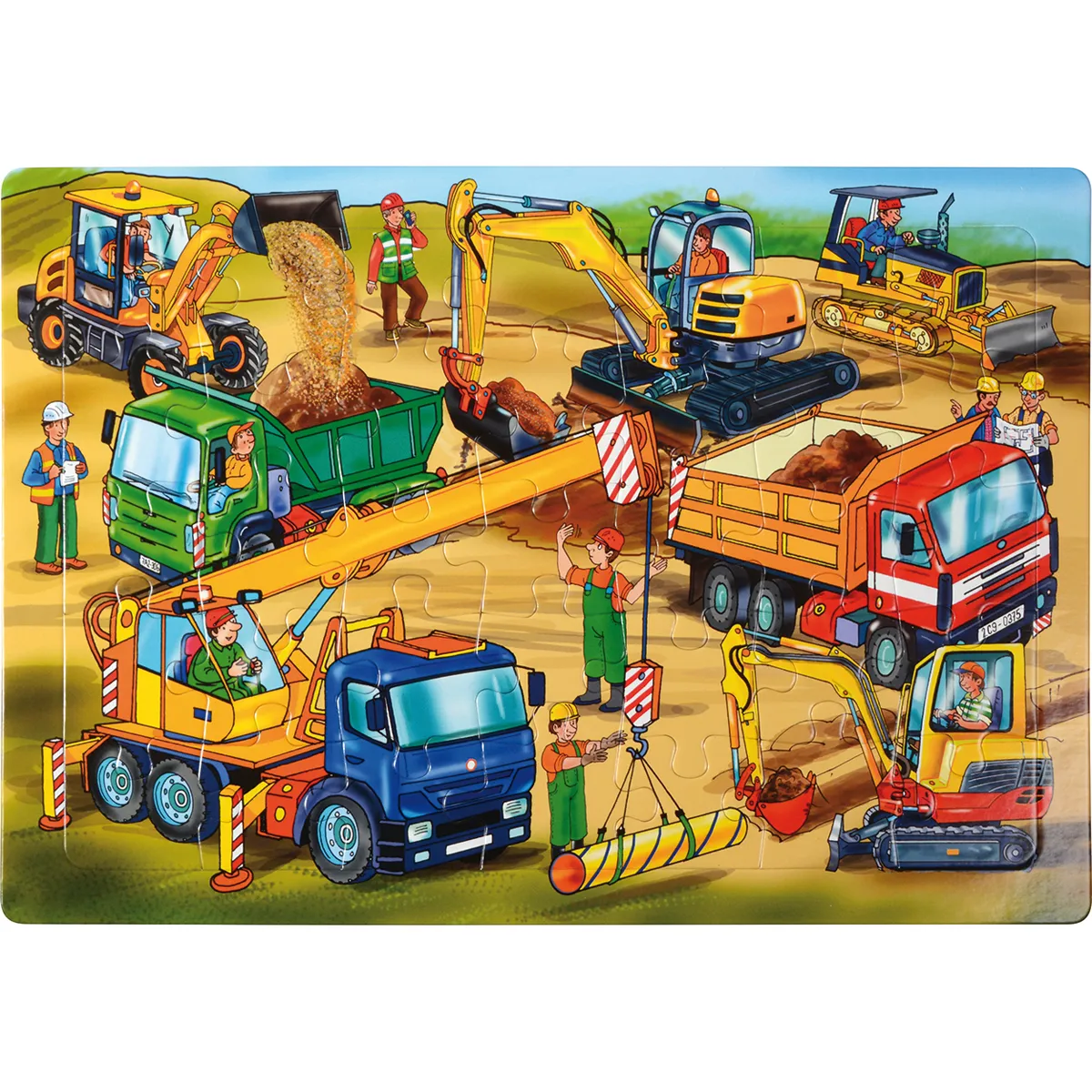 Baustelle, Baumaschinen, Kettenbagger, Lastwagen, Schaufelbagger, Baustellenarbeiten, Baugeräte, Kran, Schaufelbagger, Baustellenfahrzeuge