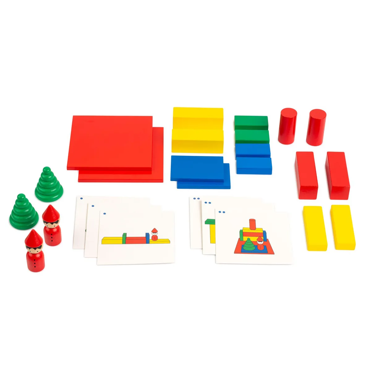 Baupuzzle, Holzbausteine, Bausteine, Spielkarten, Figuren, LEGO-ähnliche Bausteine, Bausteine, bunte Teile, Mini-Figuren, Karten