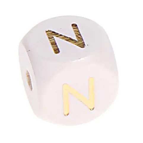 Buchstabenperlen weiss-gold 10mm x 10mm N 162 auf Lager