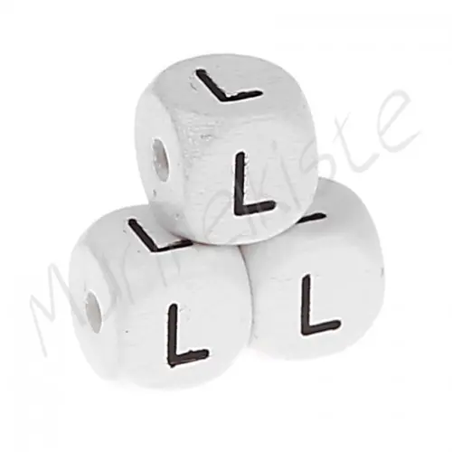 Buchstabenperlen weiß 10x10mm geprägt L 238 auf Lager