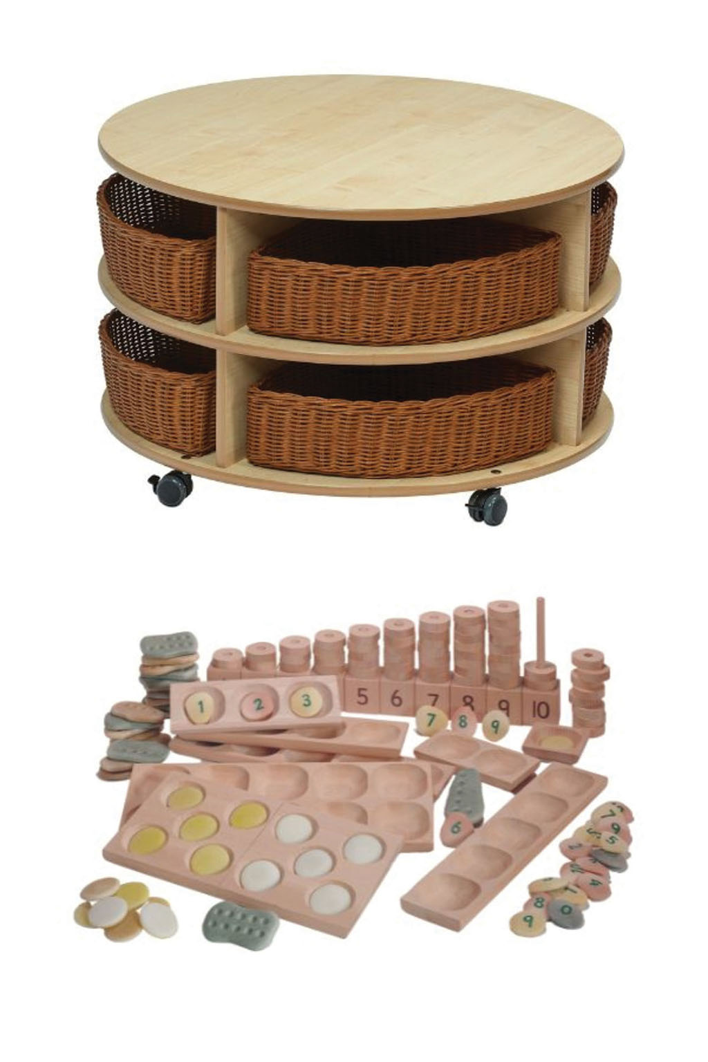 rattan cart, gewebte baskets, rollbarer wagen, holz tisch, pädagogische holzspielzeug, Holzregal, Wäschekorb, Waldkorb, Rattan, Waldkorb mit Rollen