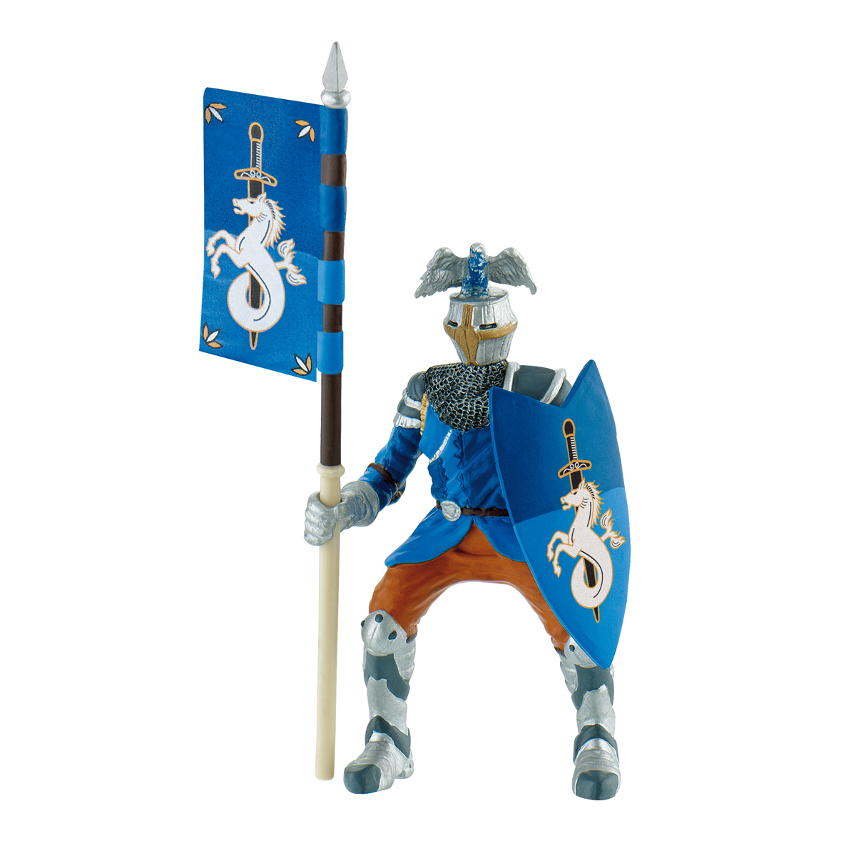 Kunststofffigur, Ritter, Schild, Lanze, Spielzeug, Ritter, Rüstung, Schild, Fahne, Blau