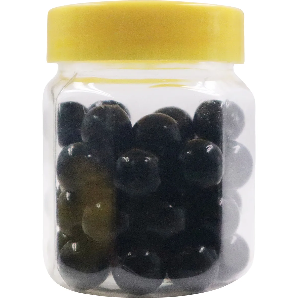 Schwarz-Perlen, Perlenkapseln, Glasbehälter, Kapseln, Kaviarverbesserung?, GläsernePillendose, Schwarze Oliven, Olivenbehälter, Glasgefäß, Kunststoffdeckel