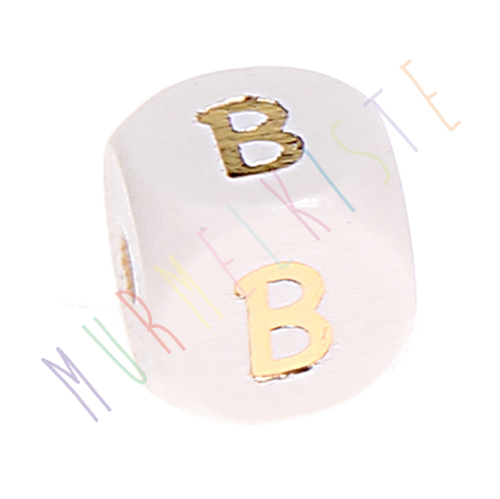 Buchstabenperlen weiss-gold 10mm x 10mm B 208 auf Lager