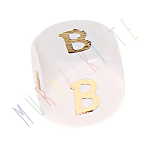 Buchstabenperlen weiss-gold 10mm x 10mm B 217 auf Lager