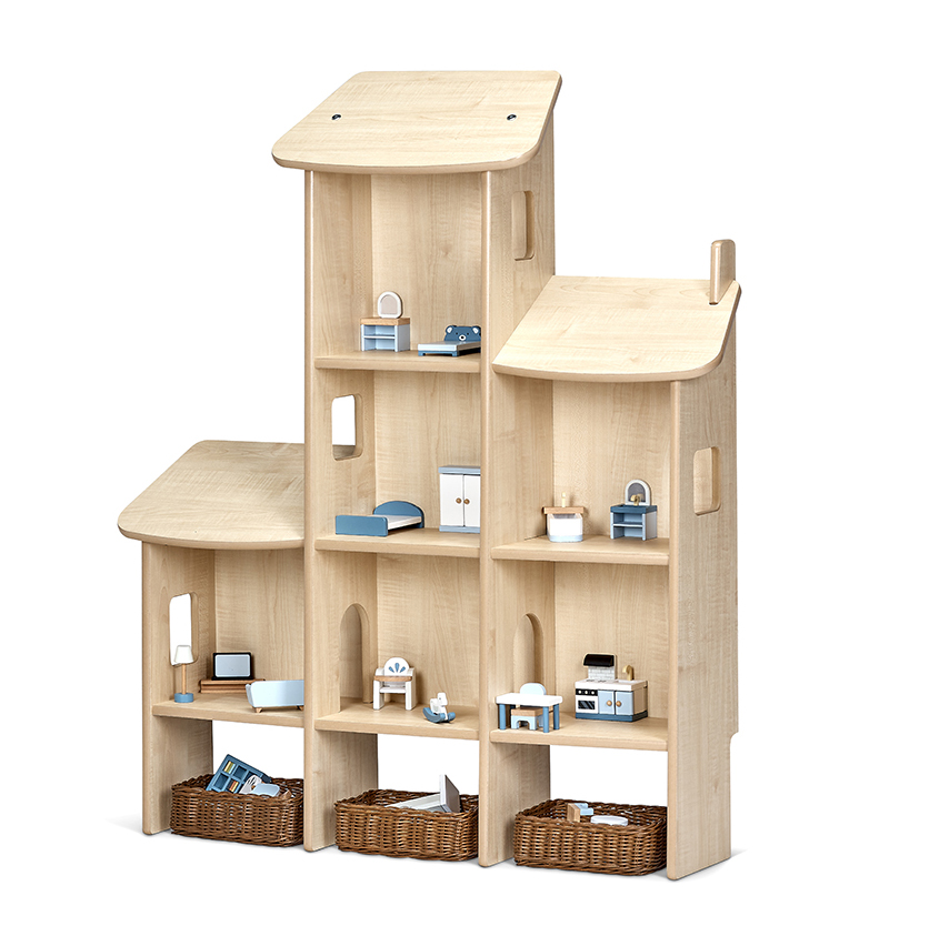Holzregal, Kompaktregal, Holzregal mit Böden, Spielzeugzubehör, Aufbewahrungskorb, Kleiderschrank, Holzregal, Spielzeugmöbel, Kleine Möbel, Aufbewahrungskorb
