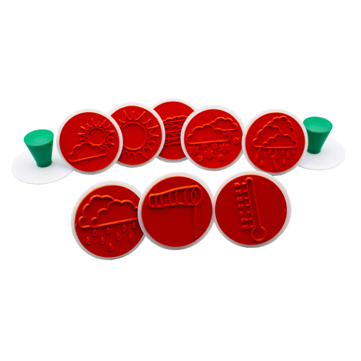 Wetterkarten, Wetterstempel, Stempelset, Wetterzeichen, Roter Stempel, Knet-Ring, Wetter-Szene, Stempel-Set, Silikon-Stempel, Wetter-Motive