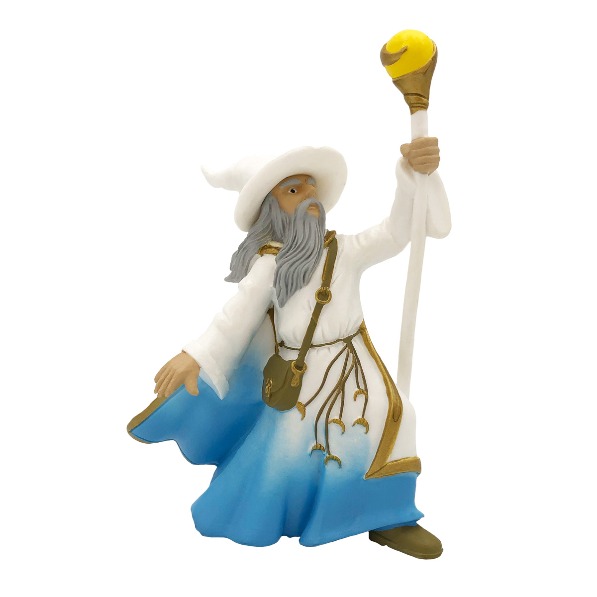 Zauberer, Stab, Weißes Gewand, Grau-Blue Robe, Fantasy Figur, Wizard, Stab, Weißer Umhang, Blauer Gradient-Umhang, Bart