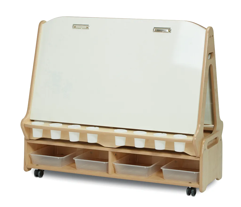 Holzspielzeug, Klapptafel, Kinderwhiteboard, Rollwagen, Kunststoffbehälter, Holz-Kindertafel, Kinder-Tafel, Stiftbehälter, Rollwagen, Aufbewahrungskästen