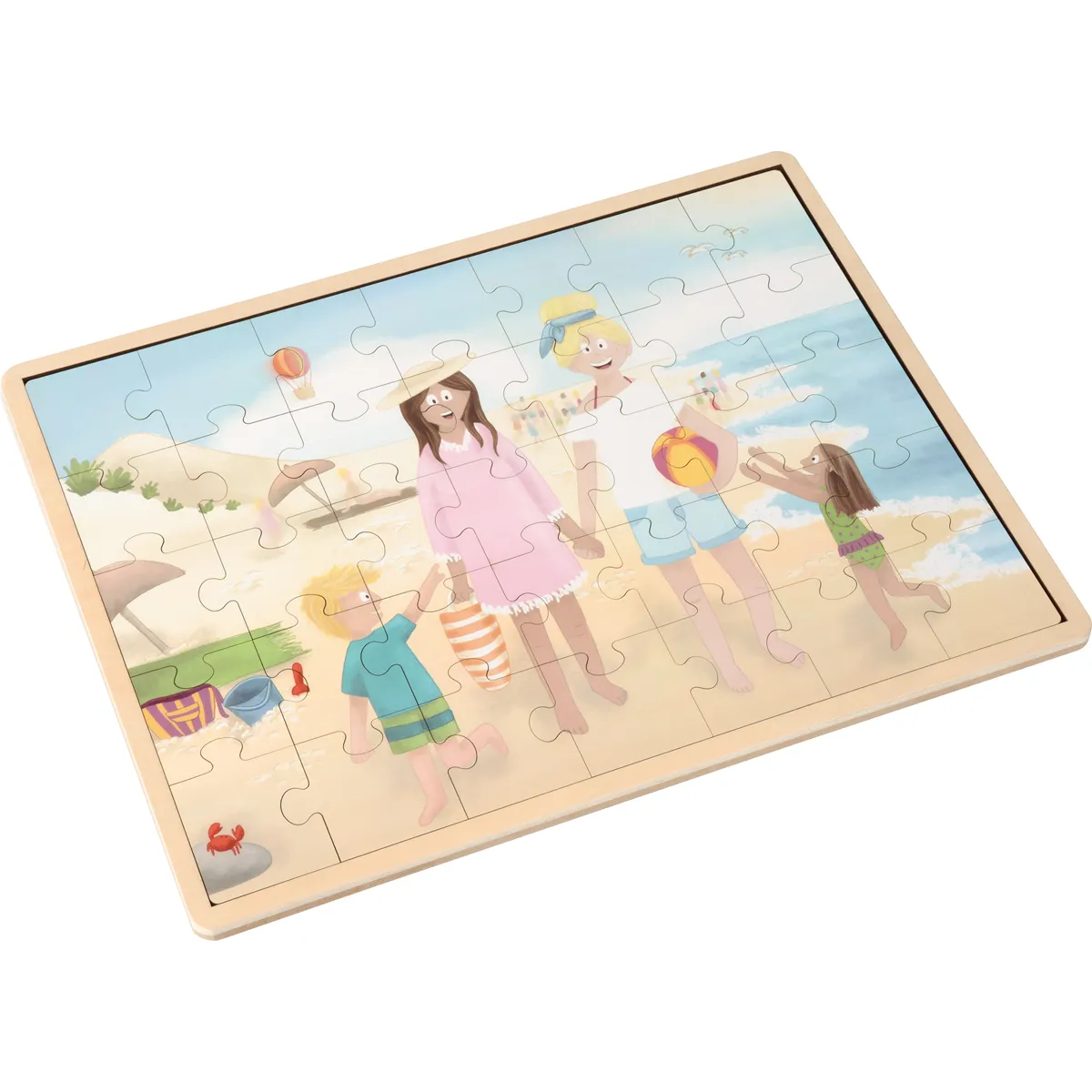 puzzle, strand, familie, sand, kinder, puzzle, jigsaw, family, beach, wooden-frame